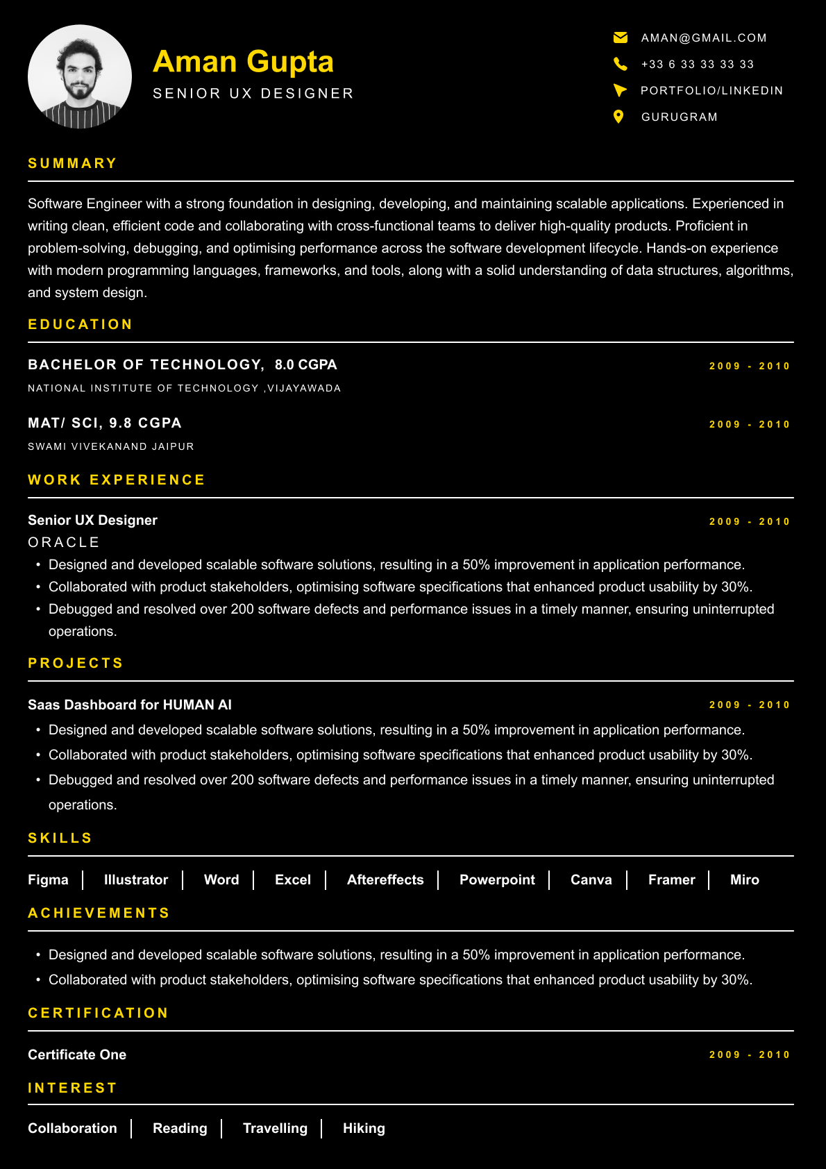 Creative resume template - Noir